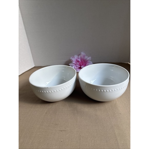 Fitz & Floyd Other - 2 FITZ AND FLOYD EVERYDAY WHITE BEADED SOUP CEREAL BOWLS SET OF 2 - 5.5" Wide